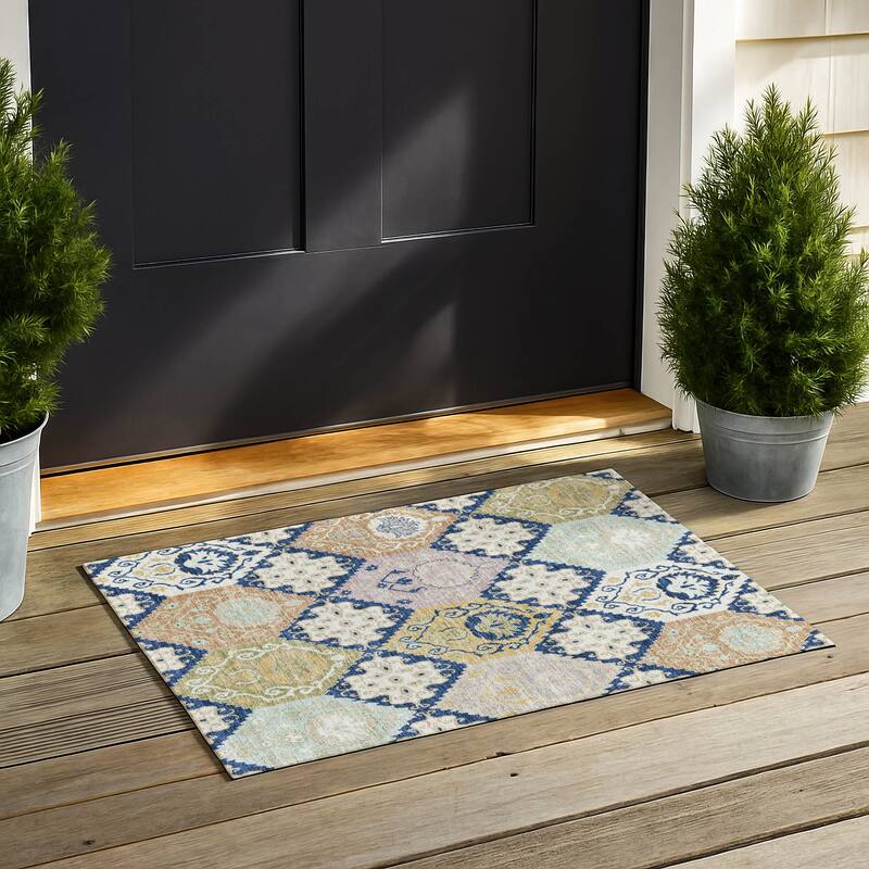 Machine Washable Indoor/ Outdoor Global Bayfield Chantille Rug - Navy - 1'8" x 2'6"