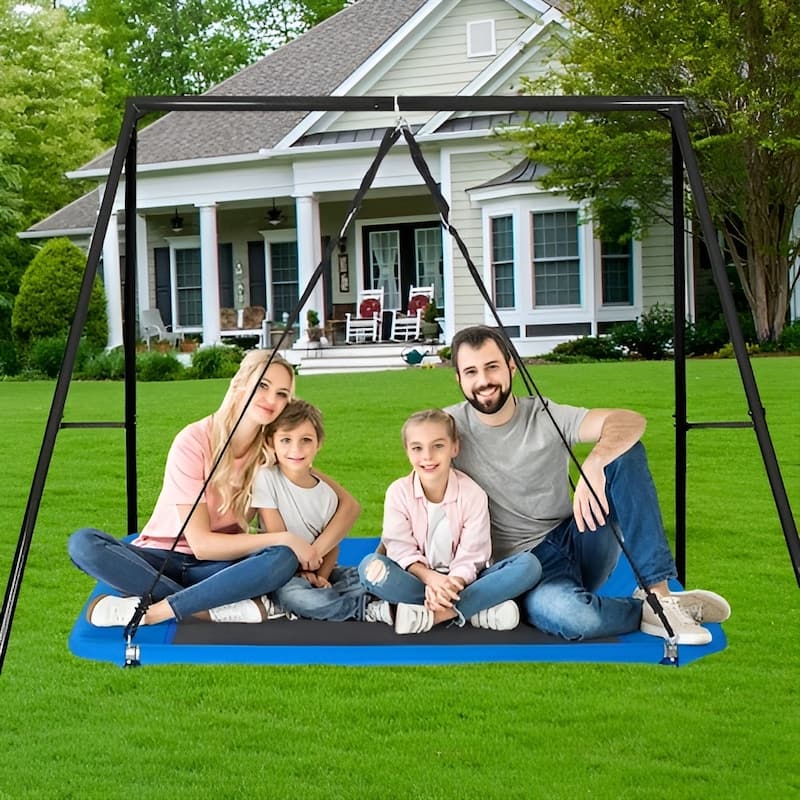 Blue 900D Oxford Tree Swing with Steel Frame, 700lb Kids Platform Seat - 60" L x 32" W x 2" H