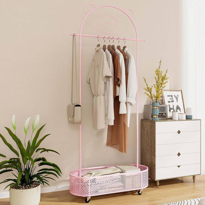 Kids Clothing Rack Height Adjustable Dress Up Storage w/ Wheels