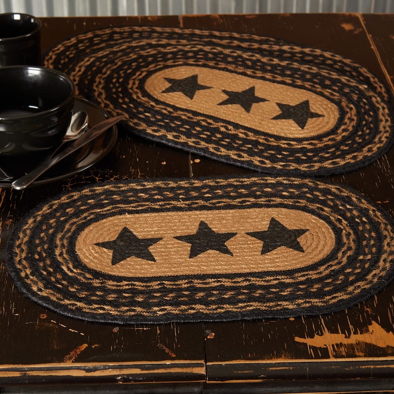 Farmhouse Jute Placemat Stencil Stars Set of 6 12x18 - Placemat 12x18