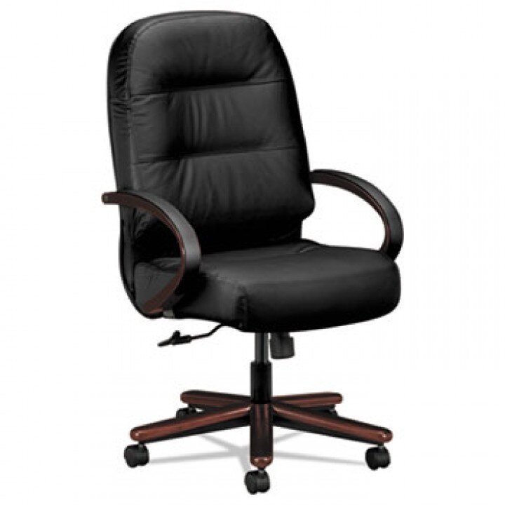 Hon Pillow-Soft 2190 Series Executive High-Back Chair, Supports Up To 300 Lbs., Black Seat/Black Back, Mahogany Base