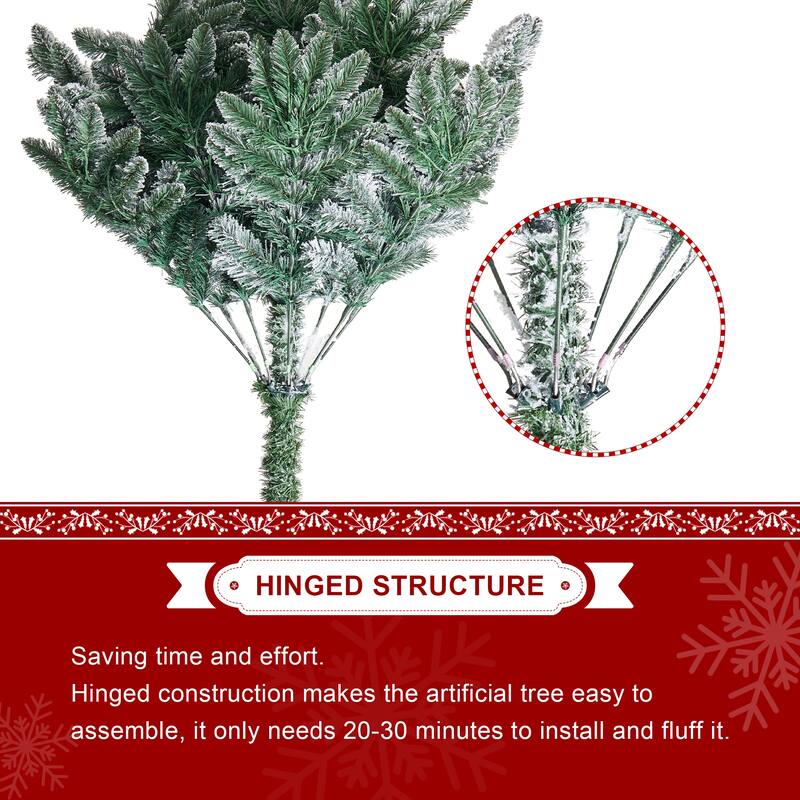 Glitzhome 6FT/7.5FT/9FT Warm White or Multi-Colored Pre-Lit Flocked Pine Artificial Christmas Tree