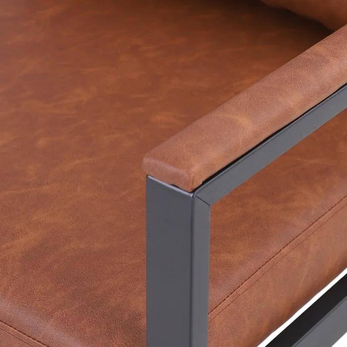 PU Leather Armchair, Modern Retro Leisure Reading Accent Chair with Soft Cushion and Mental Frame for Living Room, Office