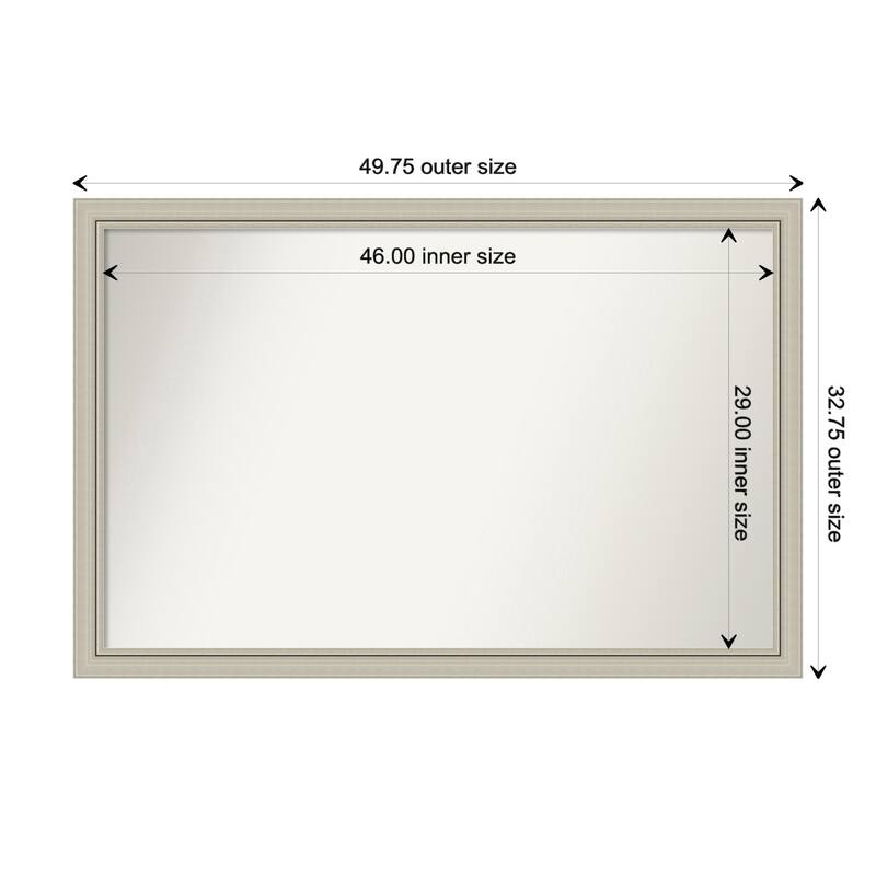 Romano Silver Narrow Framed Non-Beveled Custom Wall Mirror, Bathroom Vanity Mirror - Outer Size: 49.75 x 32.75
