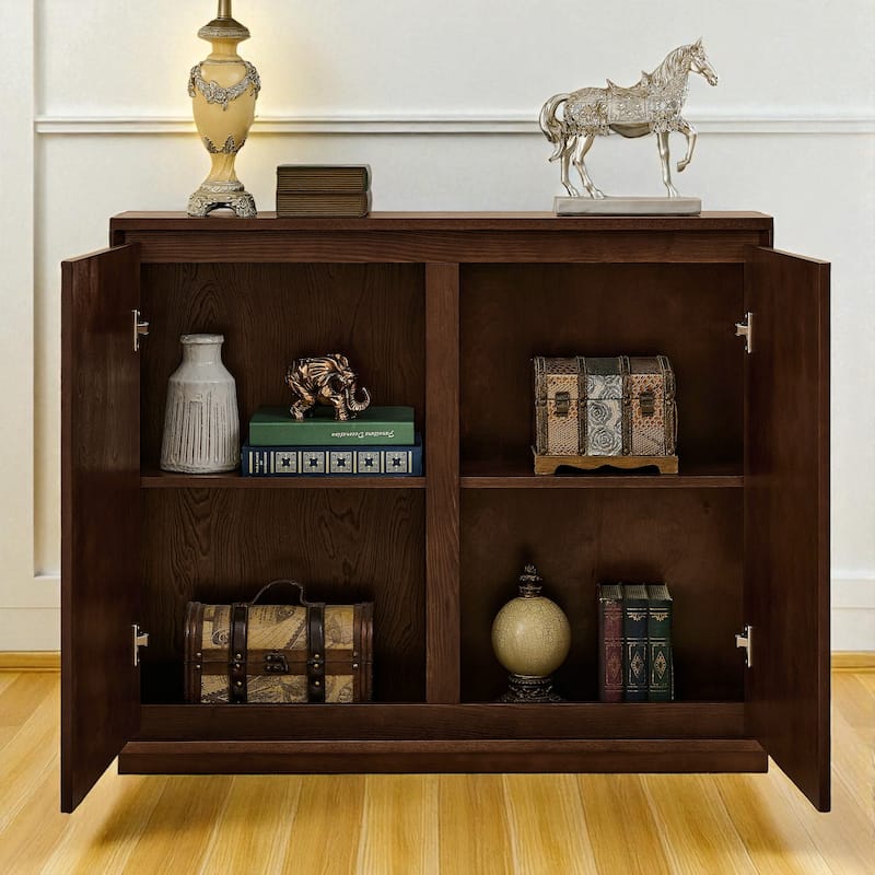 39" V-Shape Fluted Storage Cabinet, Mid Century Modern Buffet Sideboard with Outlet Holes for Entryway Kitchen