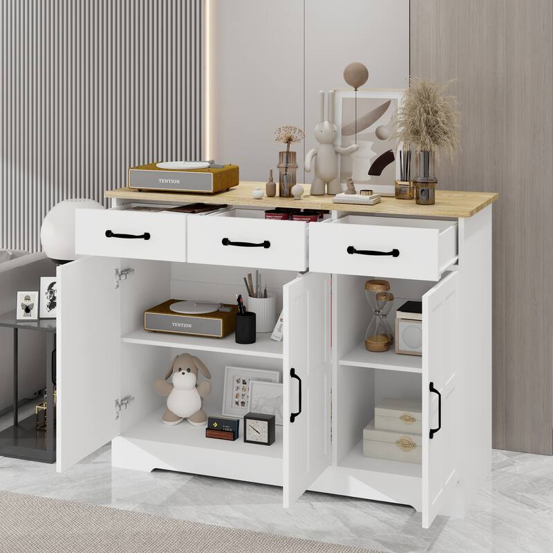 Buffet Sideboard Cabinet with Storage, Modern Farmhouse Coffee Bar Cabinet with 3 Drawers and 3 Doors Adjustable Shelves
