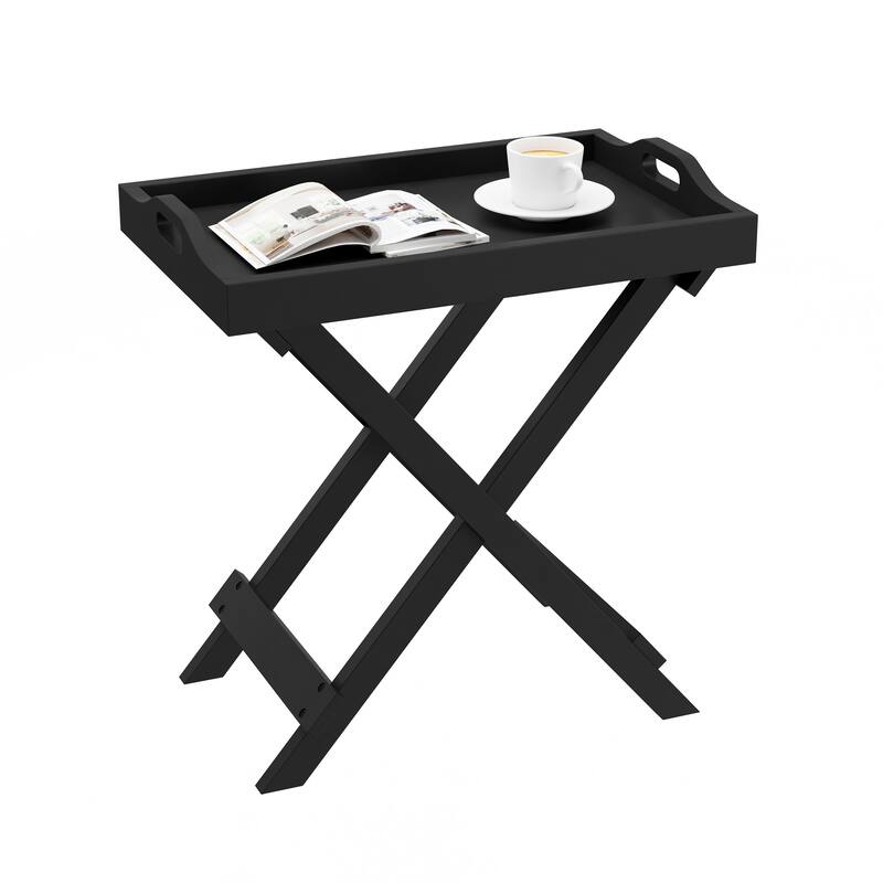 Lavish Home Folding End Table with Tray Top, Black