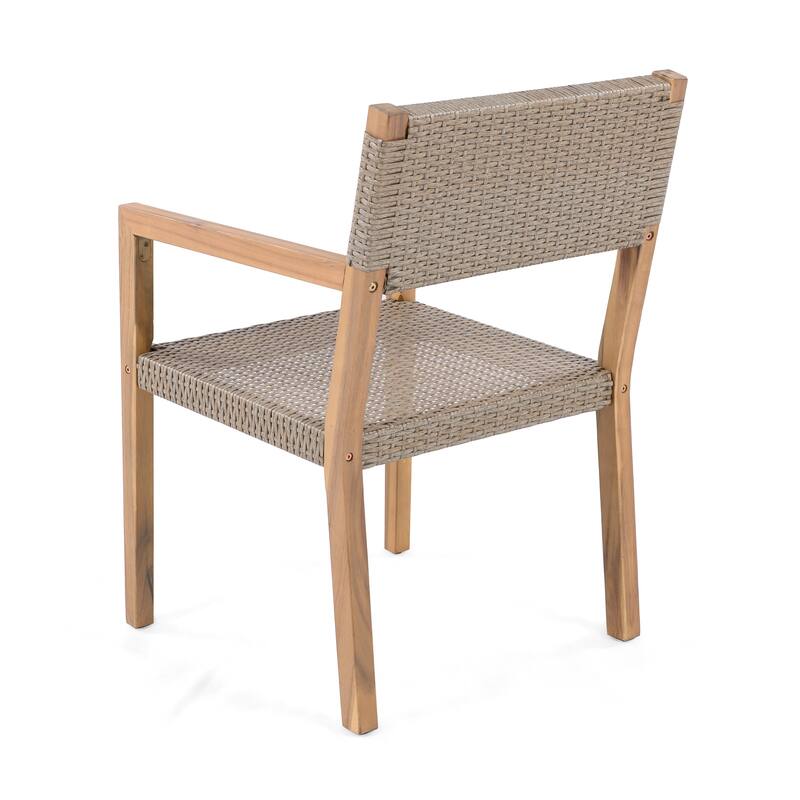 Roomfitters Outdoor Dining Chairs Set of 2 with Light Teak Acacia Wood Frame and PE Wicker, Patio Armchairs
