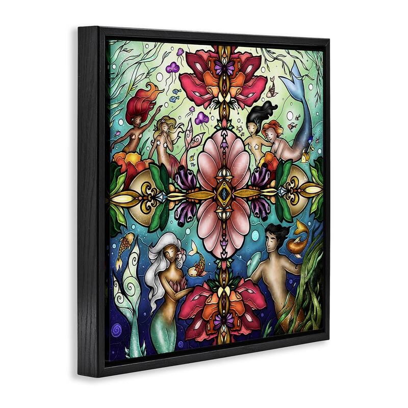 Stupell Detailed Stain Glass Style Mermaids Framed Floater Canvas Wall Art Design By Mandie Manzano