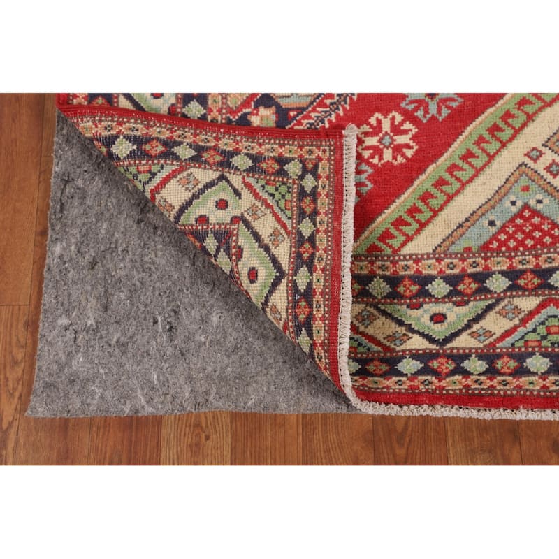 Geometric Kazak Area Rug Hand-Knotted Oriental Wool Carpet - 4'10" x 6'6"