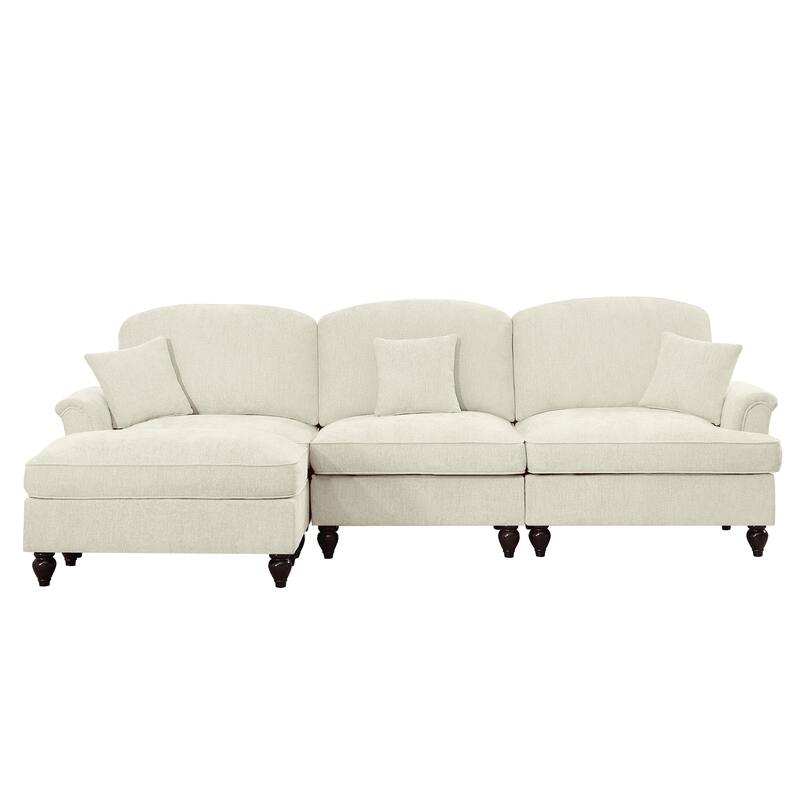 GDFStudio - Mid Century Chenille L-Shaped 3-Seater 107.1" Modular Sectional Sofa with Ottoman