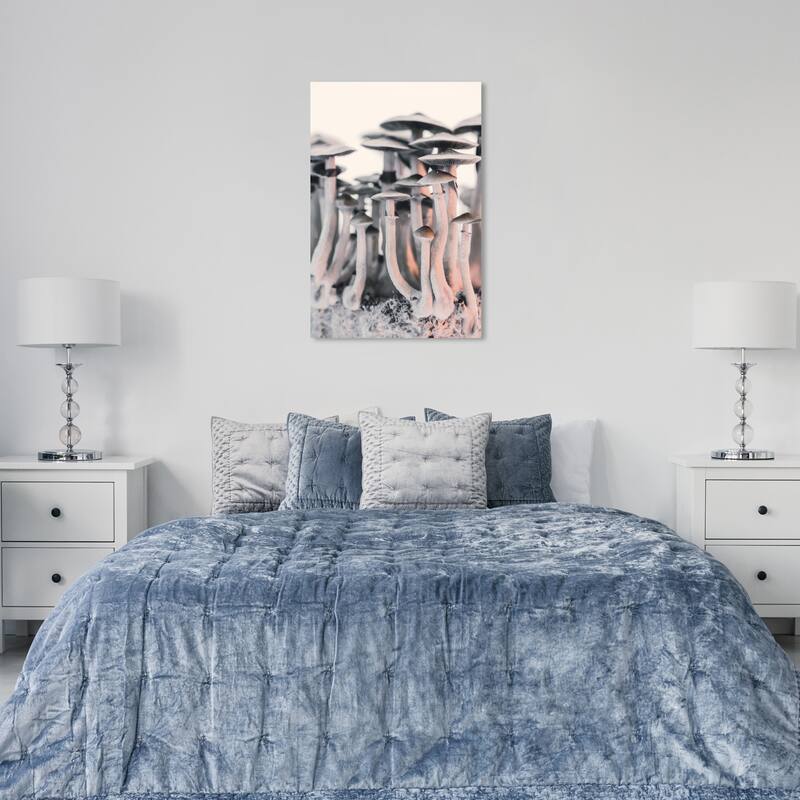 Wynwood Studio Canvas Nature and Landscape Silver Mushrooms White and Modern & Contemporary Wall Art Canvas Print - 36 x 24