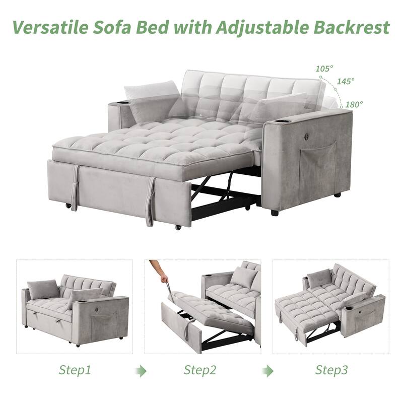 4-in-1 Modern Sofa Bed with USB Charging and Cup Holder, Perfect for Apartments