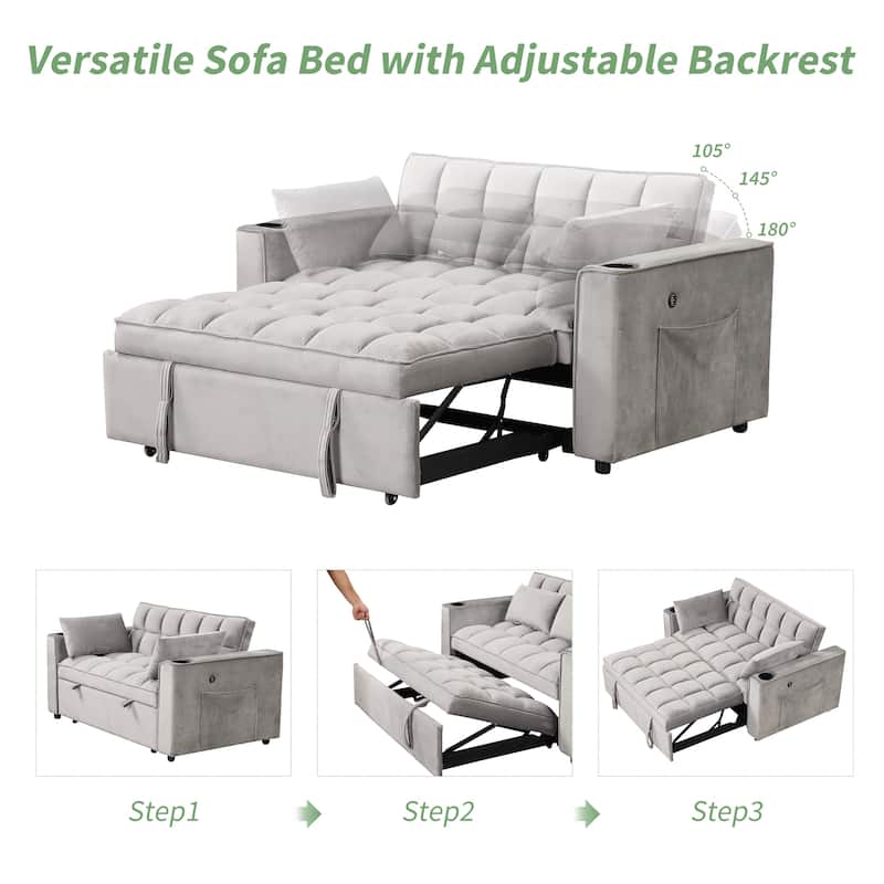 Modern Velvet Sofa Bed with USB Charging - Ideal for Guest Rooms