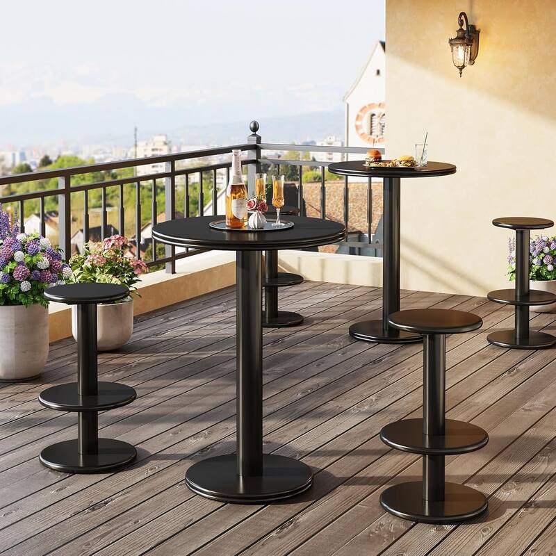 39.4" H Round Bar Table and Chairs Set, Modern Pub Table with 2 Barstools - 29.5" L × 29.5" W × 39.4" H