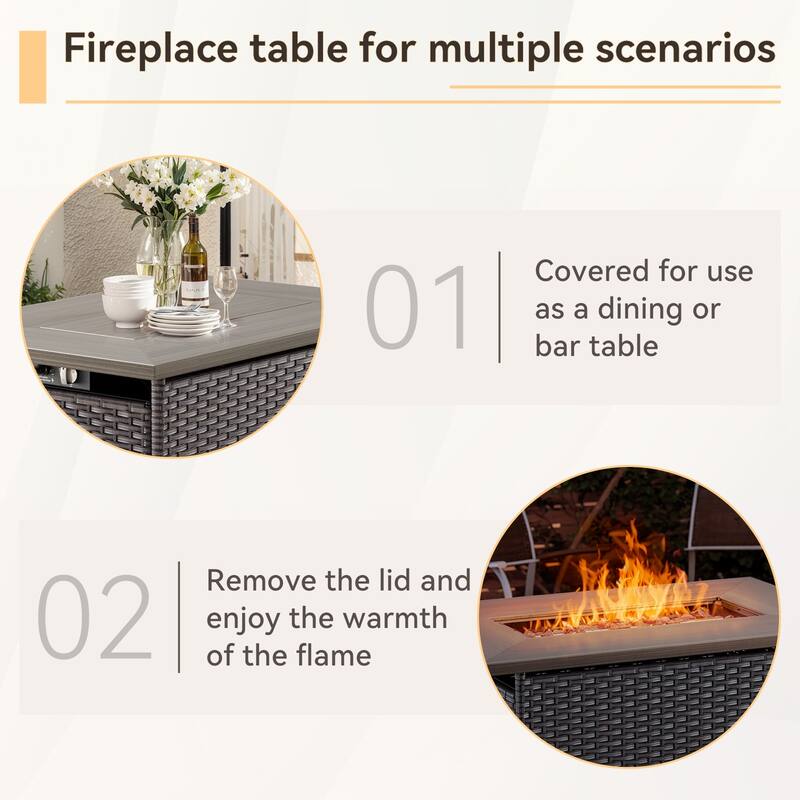 Artisan Brown Wicker Patio Fire Pit Conversation Set with 3-Seat Sofa & Swivel Gliders