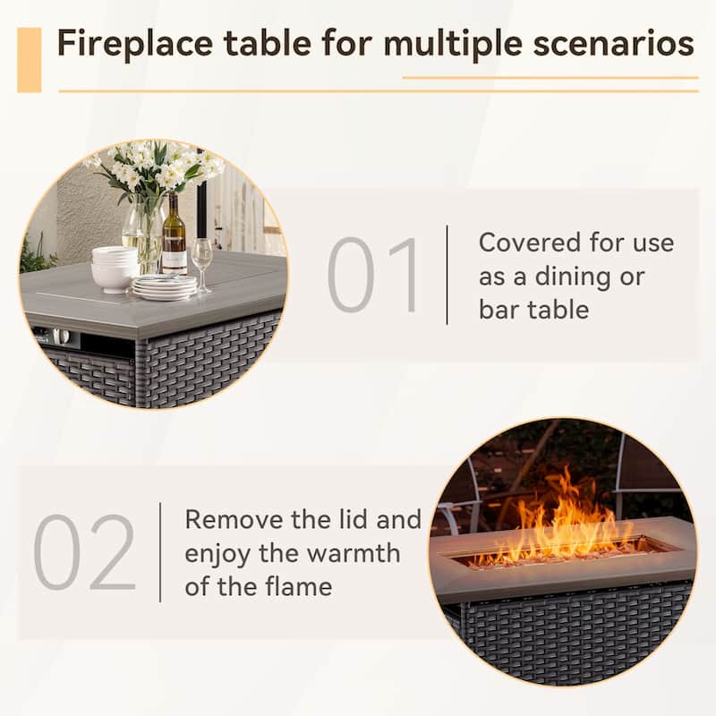 Meyreso 5-Piece Wicker Outdoor Patio Fire Pit Sofa Set with 6-Inch Thick Cushions