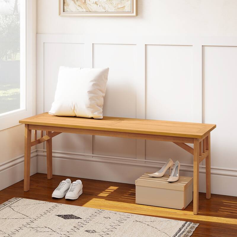 48" Natural Acacia Wood Bench Backless Wooden Seat for Home Outdoor or Garden Use - 48" x 14" x 18"