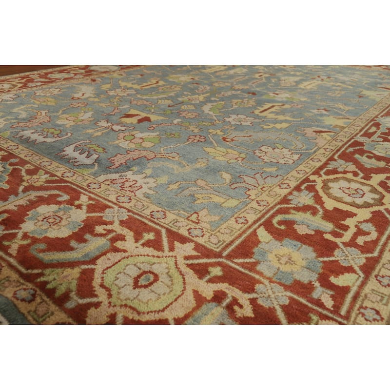 Hand Knotted Oriental 100% Wool Carpet Traditional Floral Navy Blue & Blues Heriz (serapi) Area Rug - 11' 10'' X 8' 10''