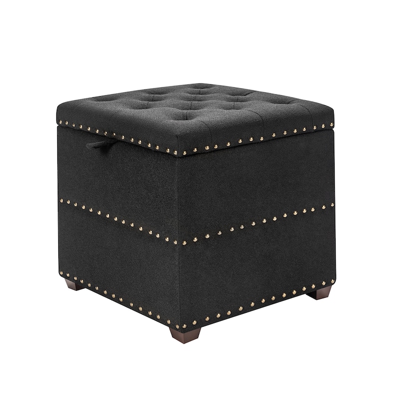 Adeco Fabric Square Ottoman with Tray