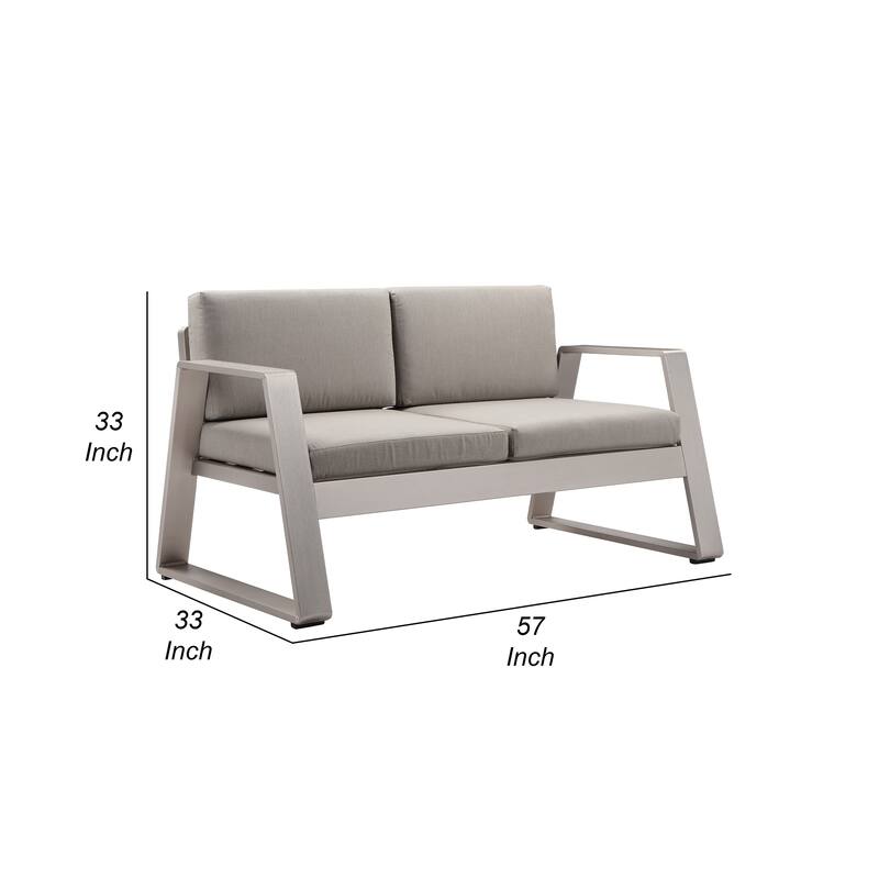Xia 57 Inch Outdoor Sofa, Gray Aluminum, Fade Resistant Fabric Cushions