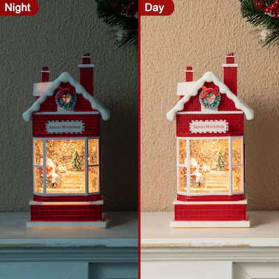 Glitzhome 10.5"H Lighted Swirling Snow Santa's Workshop Waterglobe - LED Snow Globe