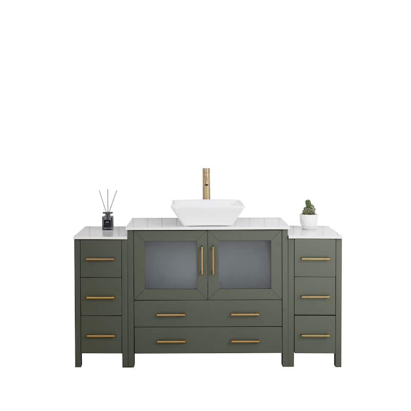 Vanity Art 60-inch Single Sink Bathroom Vanity Set With Engineered Marble Top and Free Mirror - 60 x 18.5 x 36 Inches