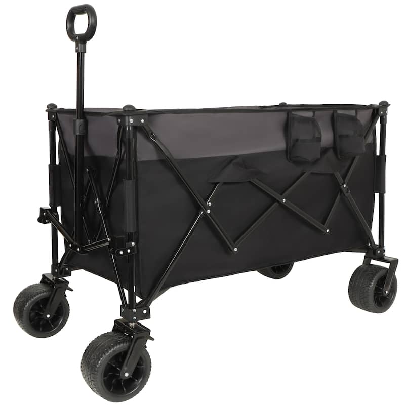 Extra Large 300l Tall Heavy-Duty Folding Wagon Cart With 480lbs Capacity-All-Terrain Wheels,Side Pockets,Brakes & Drink Holders