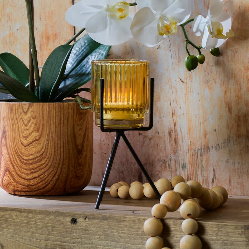 Elements Gold Glass and Metal Candle Holder, 4X7 Inch