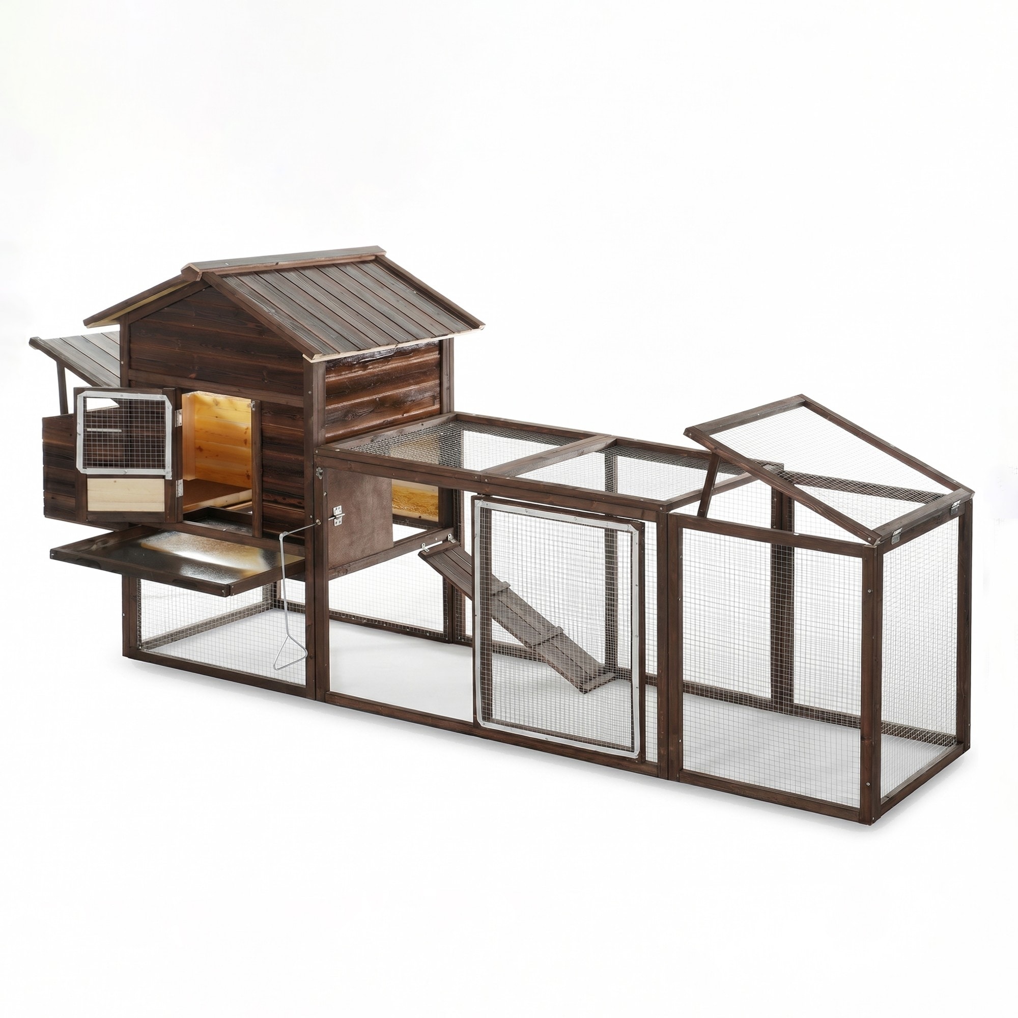 99-in Elevated Carbonized Fir Chicken Coop With Run Nesting Box