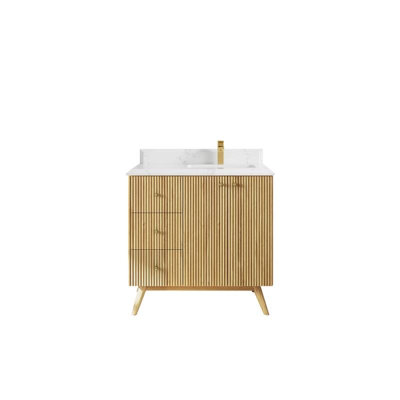 Willow Collections 36 in. W x 22 in. D Pasadena Solid Te Right Offset Sink Bathroom Vanity with Countertop - 1.5"Empira - Light Natural