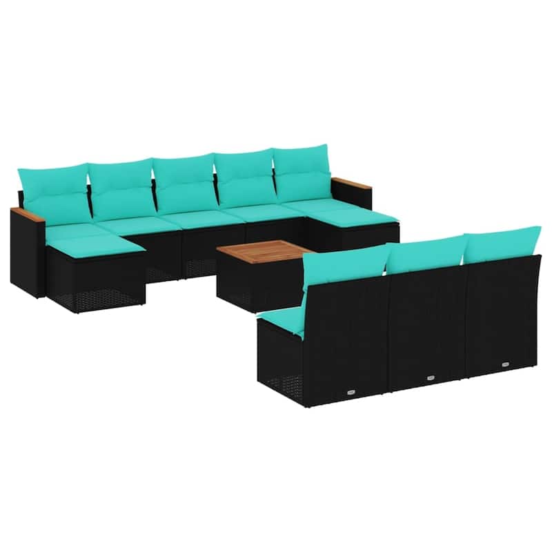 vidaXL 10 Piece Patio Sofa Set with Cushions Black Poly Rattan