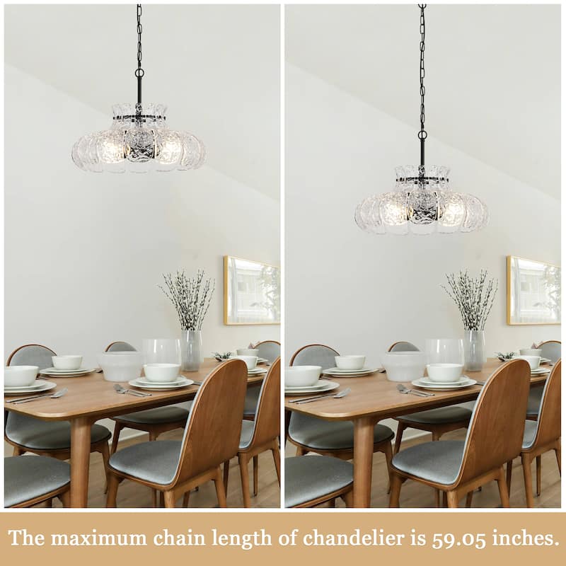 20.47-inch modern unique 4-light metal pendant lamp with glass ripple lampshade and adjustable height