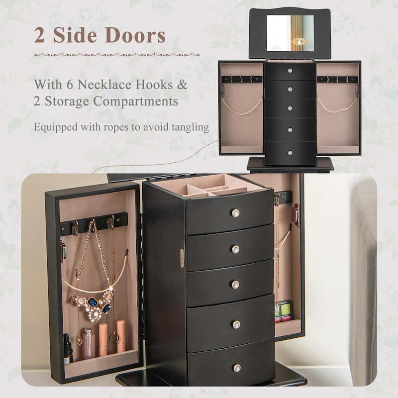 Gymax Jewelry Cabinet Armoire Storage Chest Stand Organizer Wood Box