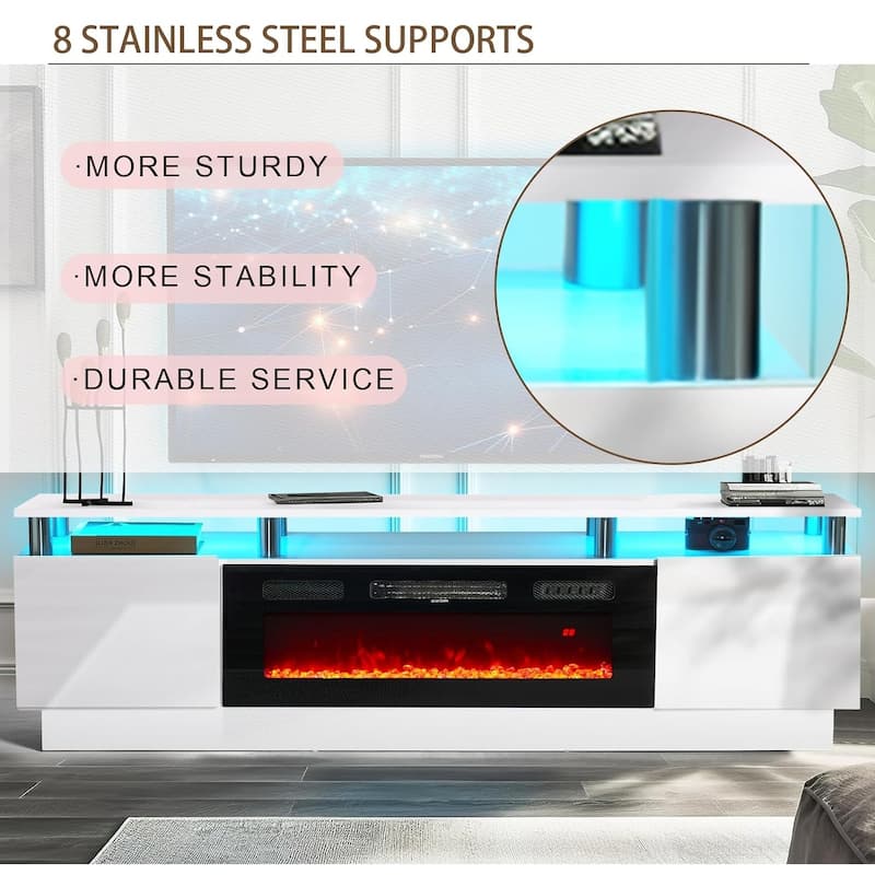 80" 2 Tier TV Console Stand for TVs Up to 90",with 36" Electric Fireplace