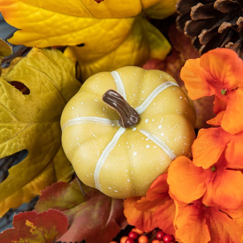 Glitzhome 26"H Fall Sunflower Pumpkin Lotus Leaf Teardrop Swag for Thanksgiving
