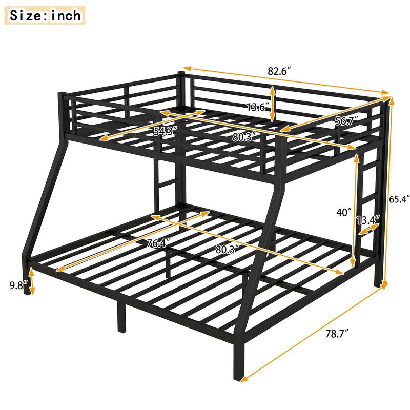 Metal Bunk Bed with Dual Ladders, Noise-Free Sleep, Space-Saving Storage & Safety Guardrails