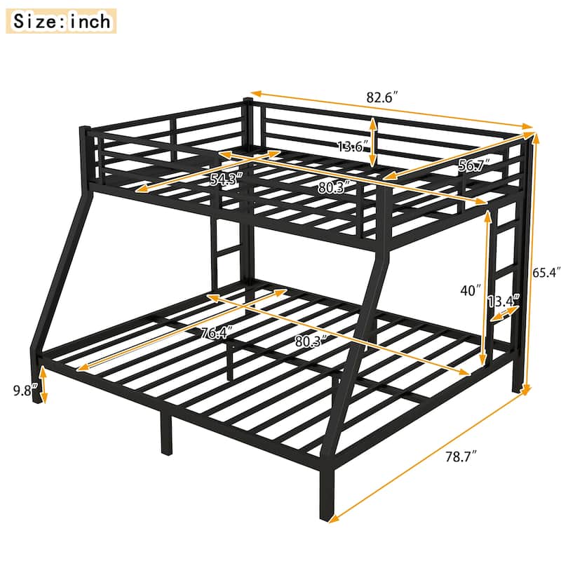 Metal Bunk Bed with Fence, Ladder, Space-Saving and Noise Reduced for Teens and Adults