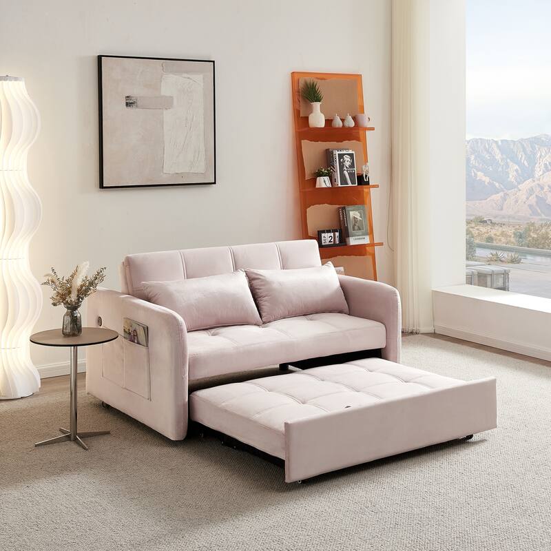 Velvet Sofa Bed with Two Pillows and Comfortable Support