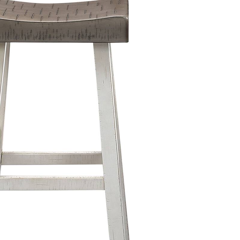Bianca Counter Stool Set of 2, Dark Gray Saddle Seat, White Solid Wood