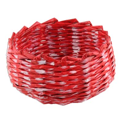 NOVICA Handmade Red And White Recycled Paper Basket