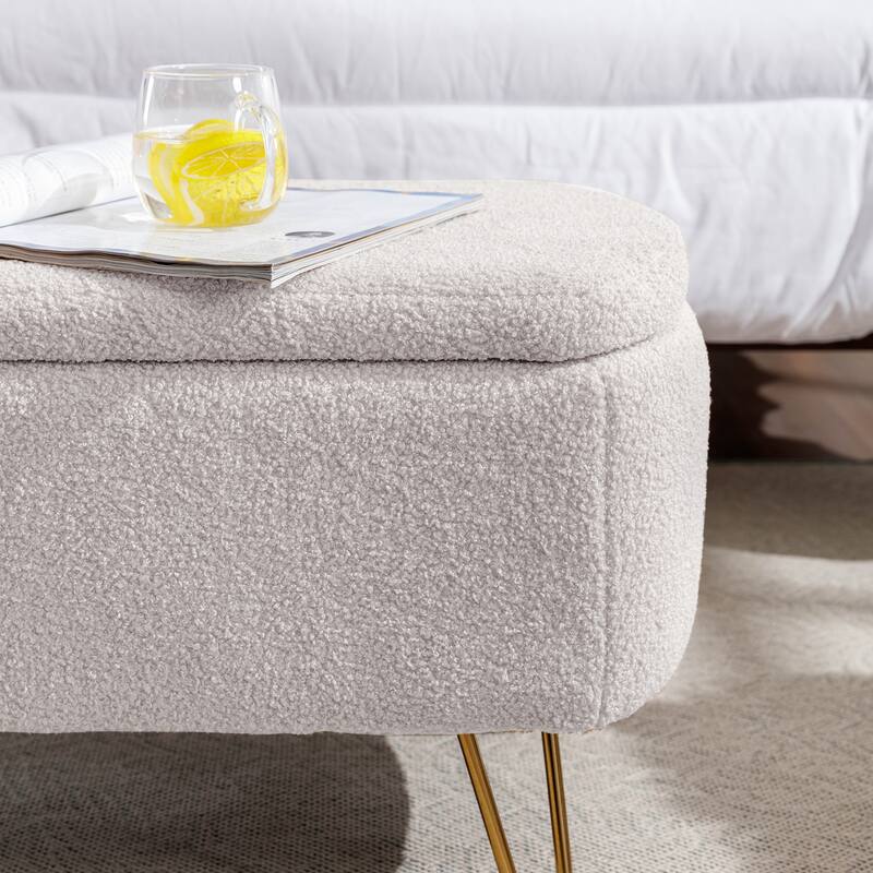 Ouyessir Modern Sherpa Storage Bench, Ottoman with Storage