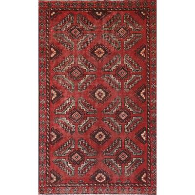 Geometric Balouch Persian Vintage Area Rug Hand-knotted Wool Carpet - 3'6"x 6'3"