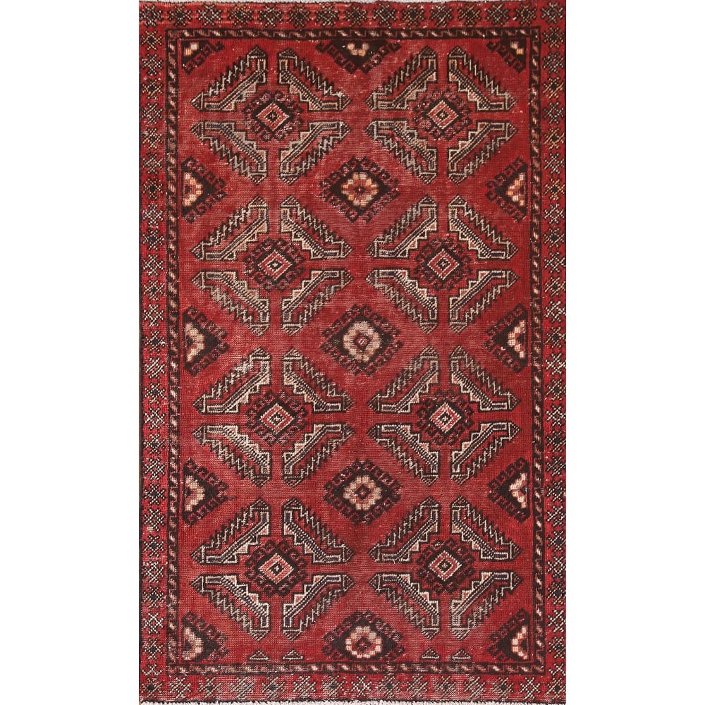 Geometric Balouch Persian Vintage Area Rug Hand-knotted Wool Carpet - 3'6"x 6'3"