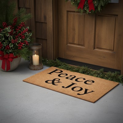 HomeRoots 17" X 29" Brown And Black Christmas Outdoor Coir Door Mat - 17.00' X '29.00