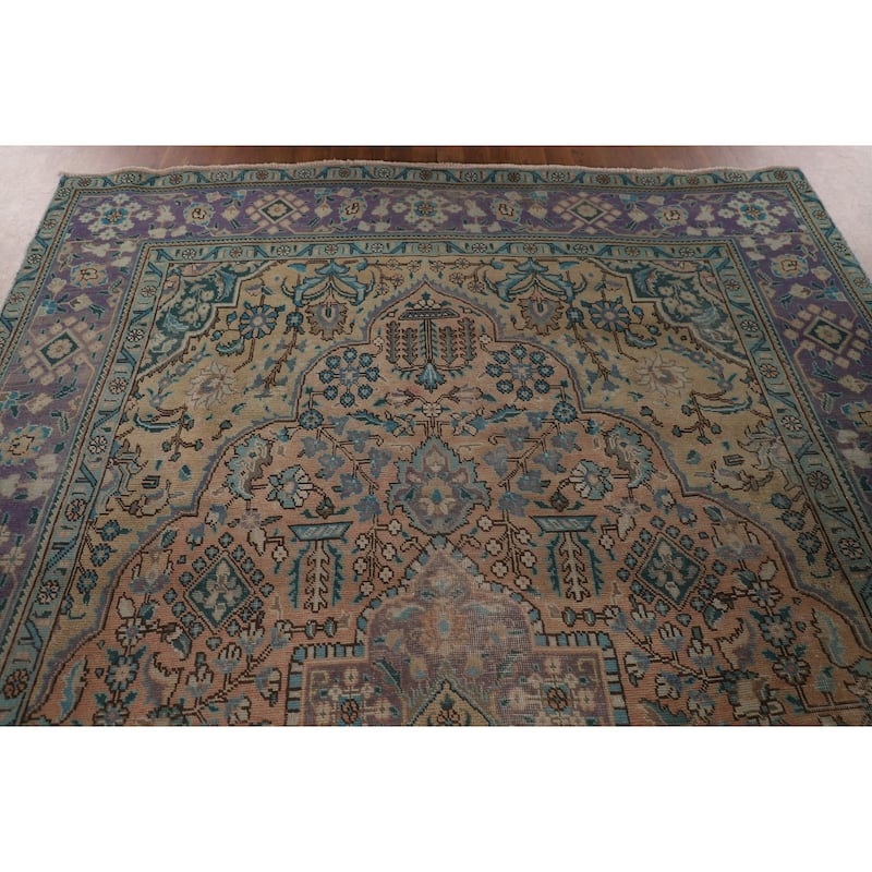 Over-Dyed Tabriz Persian Vintage Area Rug Hand-Knotted Wool Carpet - 7'0"x 10'11"