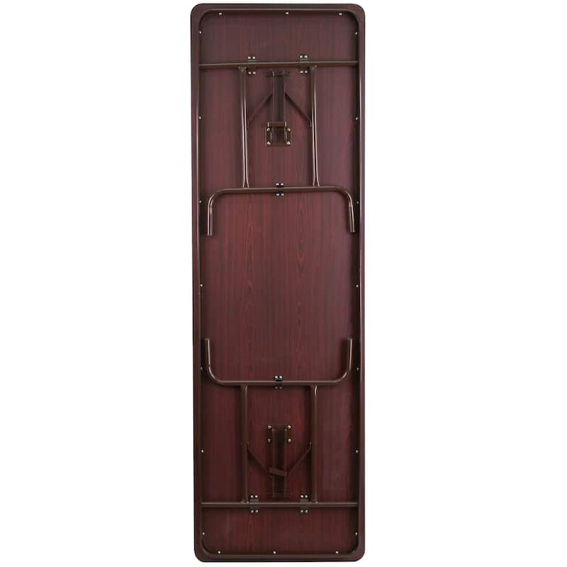 30" x 96" Rectangular Mahogany Melamine Laminate Folding Banquet Table