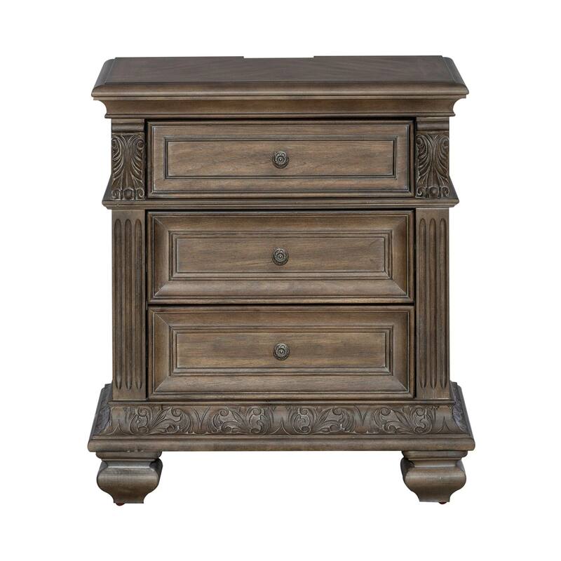Carlisle Court Chestnut 3 Drawer Nightstand with Charging Station