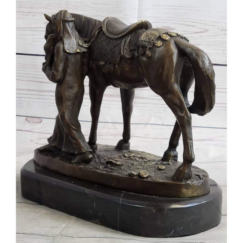 Original Aldo Vitaleh Arab Man Holding Falcon Walking His Horse Bronze Sculpture