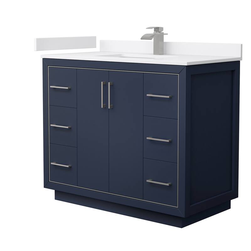 Wyndham Collection WCF1111-42S-VCA-MXX Icon 42" Free Standing Single - Dark Blue / White Cultured Marble Top / Brushed - Painted